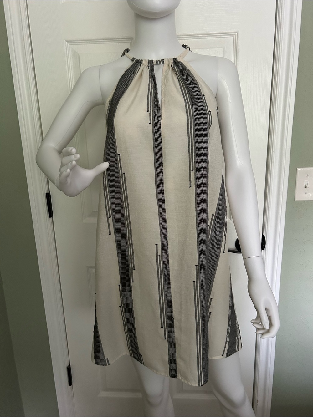 LOFT Striped Halter Dress in Cream and Charcoal